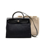 HERMES HERBAG 31 ZIP BAG CANVAS/HUNTER LEATHER BLACK SHW