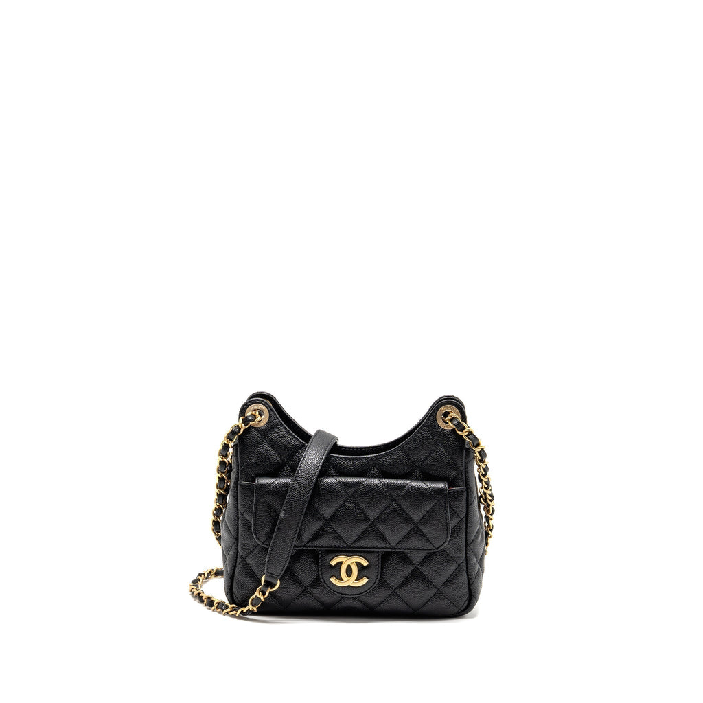 CHANEL SMALL HOBO CROSSBODY BAG CAVIAR BLACK GHW (MICROCHIP)