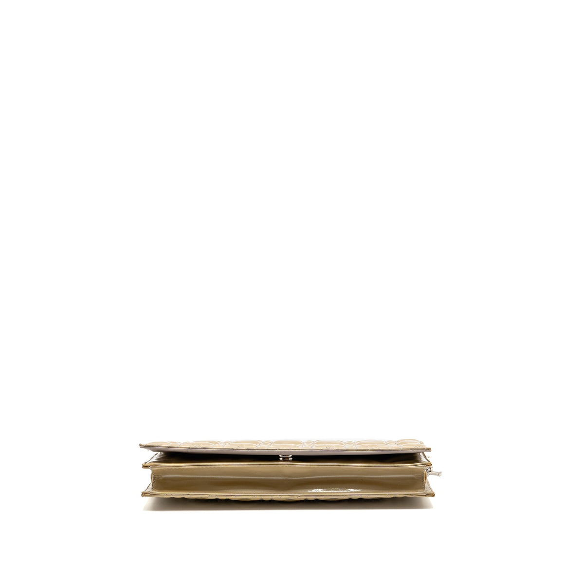 Dior Cannane Quilted Lady Dior Chain Clutch Patent Beige SHW