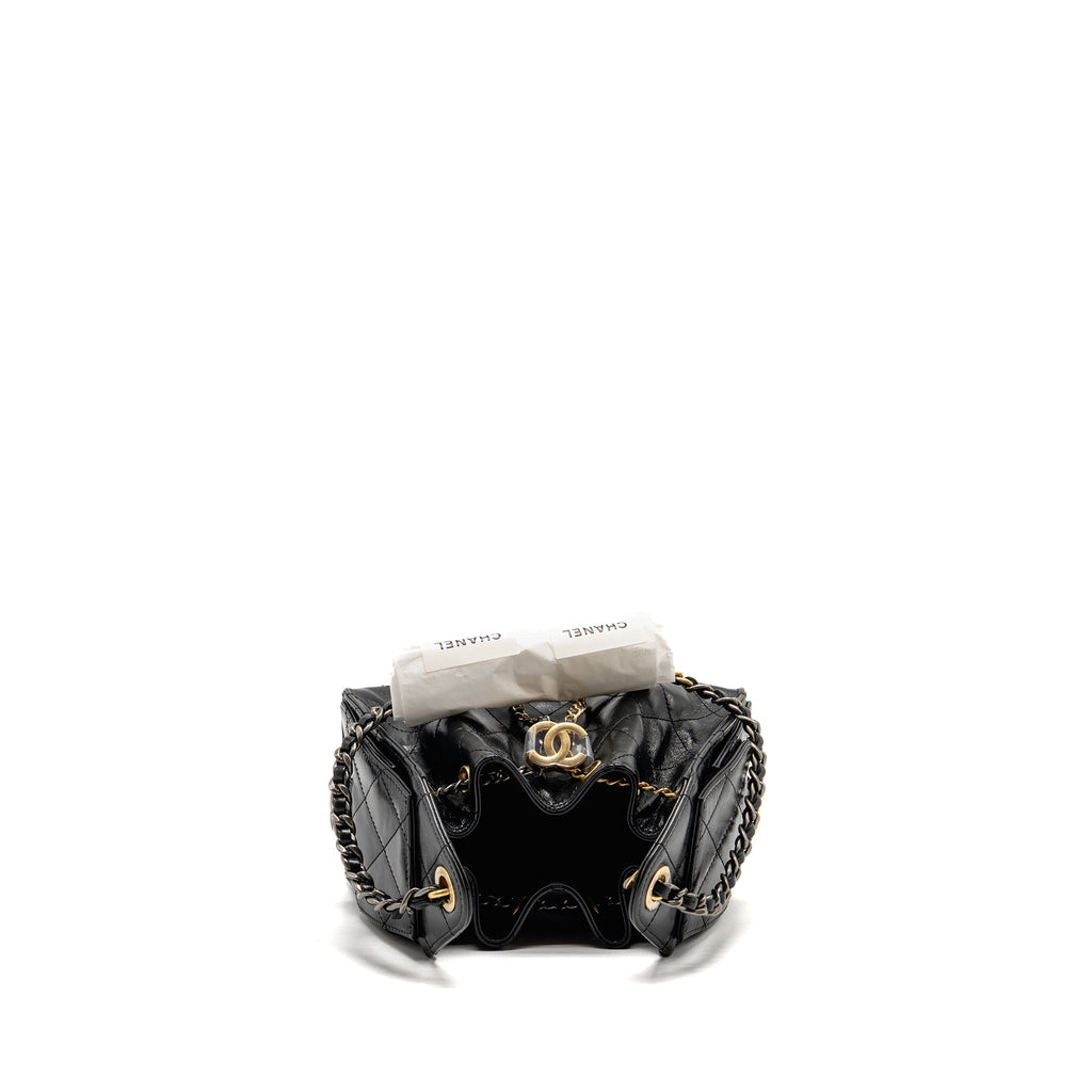 CHANEL MINI 25 BAG AGED CALFSKIN BLACK MULTICOLOUR HARDWARE (MICROCHIP)