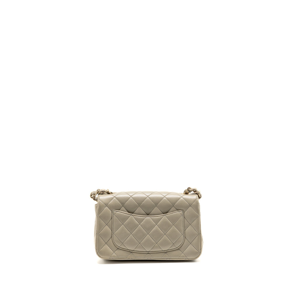Chanel Mini Rectangular Flap Bag Lambskin Sage Grey LGHW (Microchip)