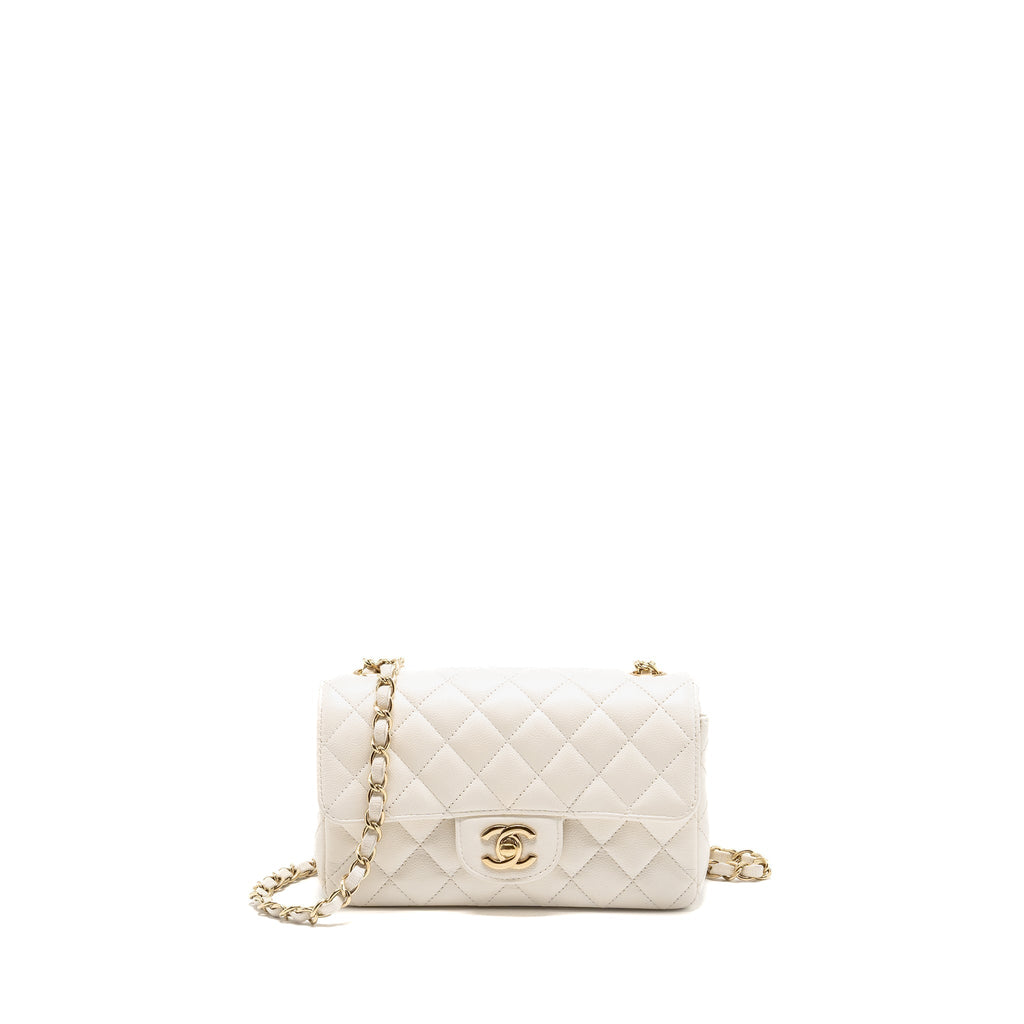 CHANEL MINI RECTANGULAR FLAP BAG CAVIAR WHITE LGHW