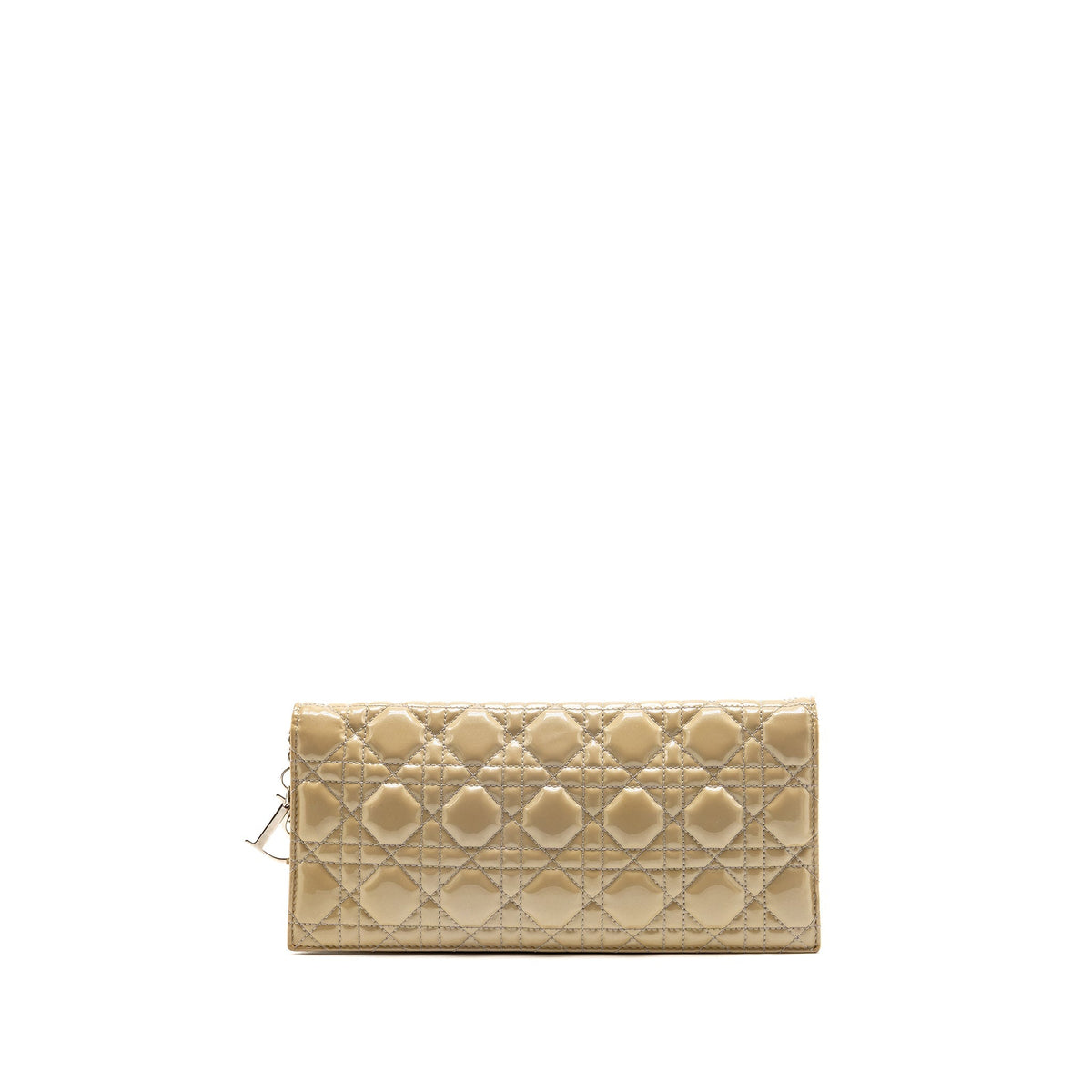 Dior Cannane Quilted Lady Dior Chain Clutch Patent Beige SHW