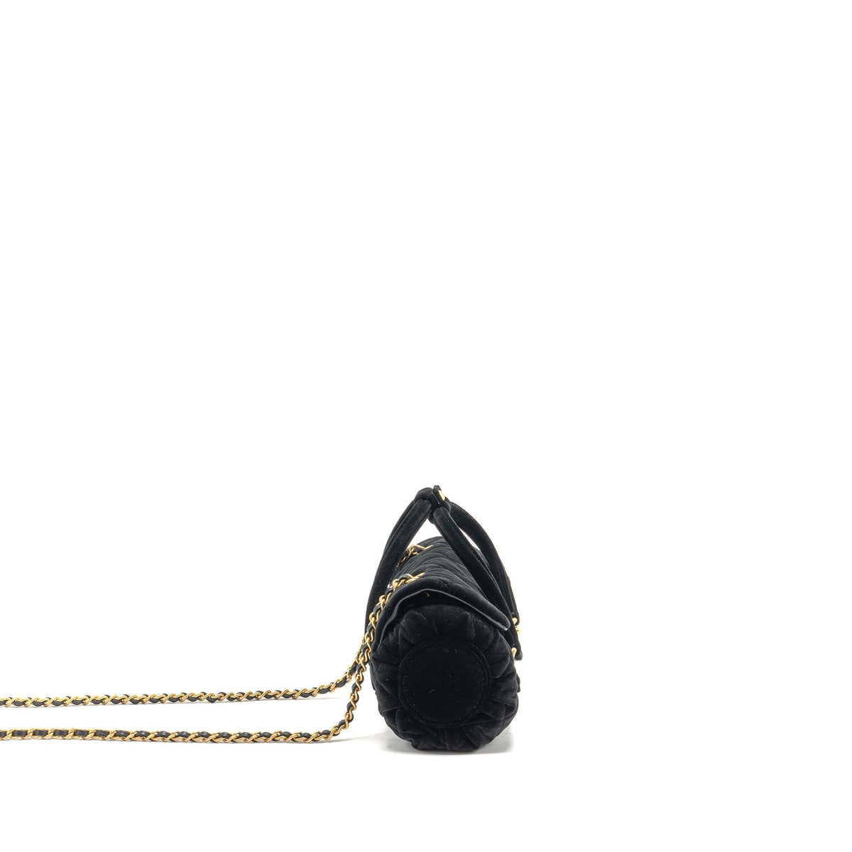 CHANEL MINI BOWLING CLUTCH WITH CHAIN VELVET BLACK GHW (MICROCHIP)