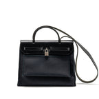 HERMES HERBAG 31 ZIP BAG CANVAS/HUNTER LEATHER BLACK SHW