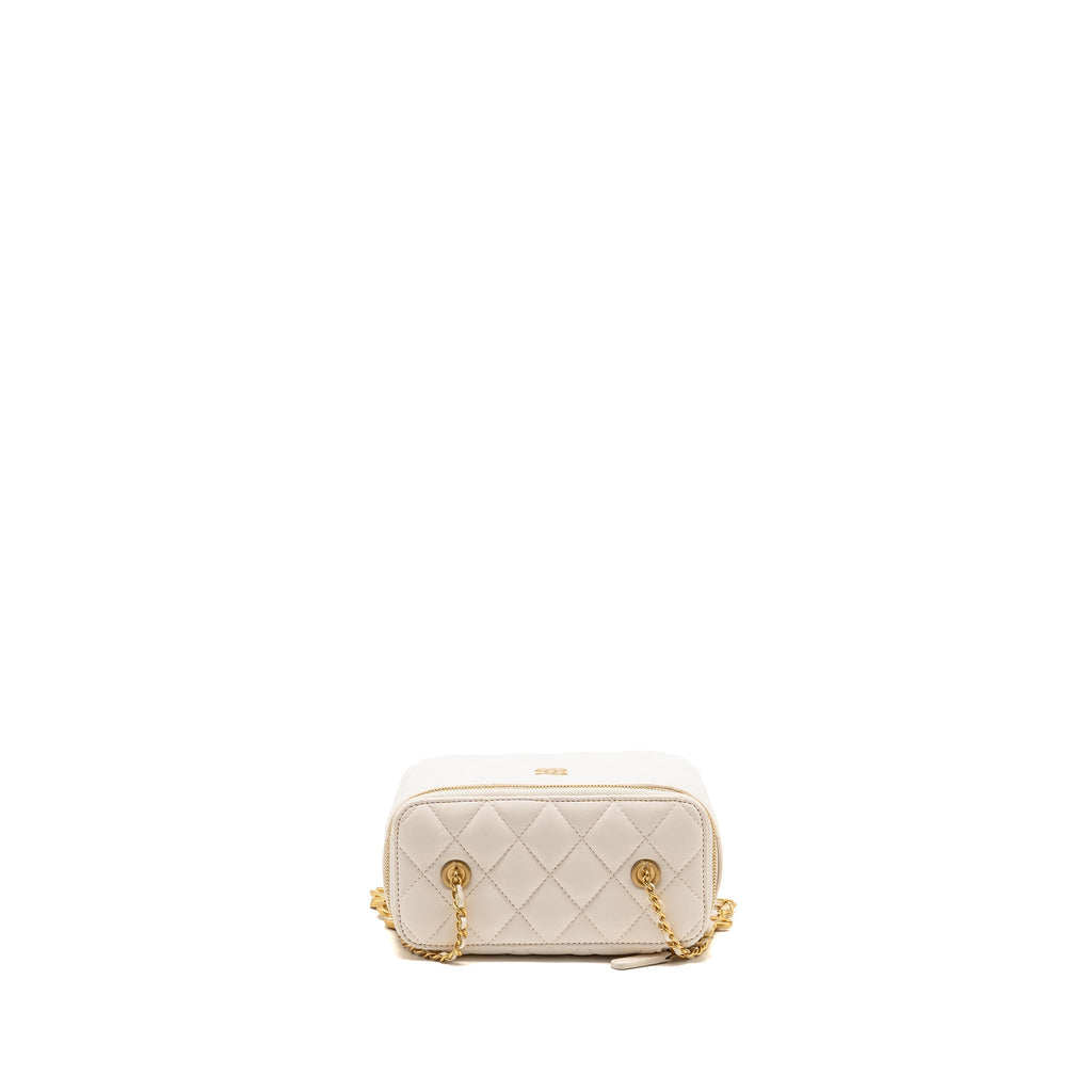 Chanel 22K Long Vanity with Coco Love Detailed Chain Lambskin White GHW（Microchip)