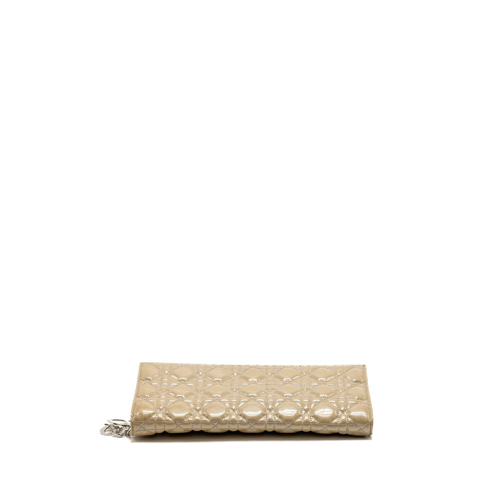 Dior Cannane Quilted Lady Dior Chain Clutch Patent Beige SHW