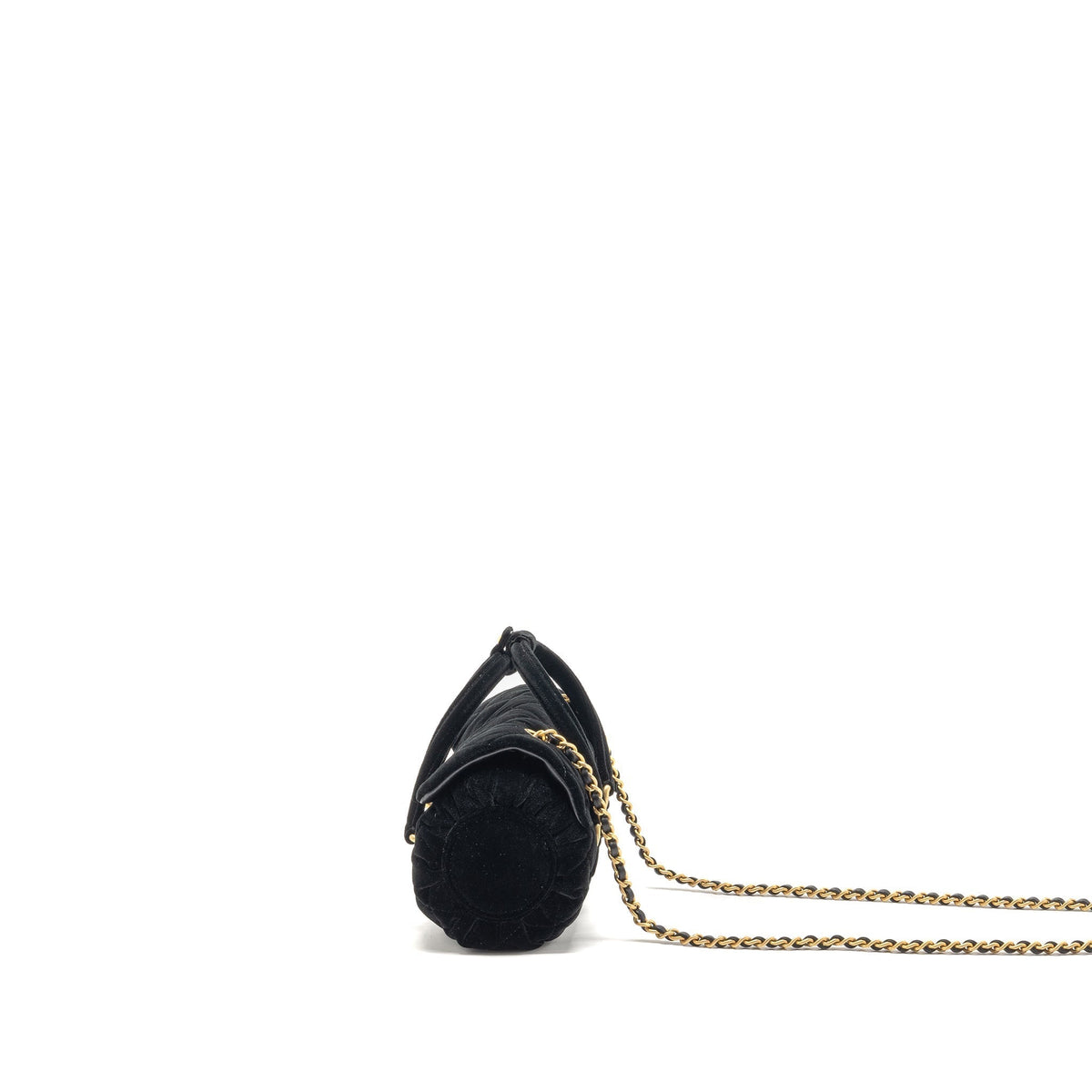 CHANEL MINI BOWLING CLUTCH WITH CHAIN VELVET BLACK GHW (MICROCHIP)