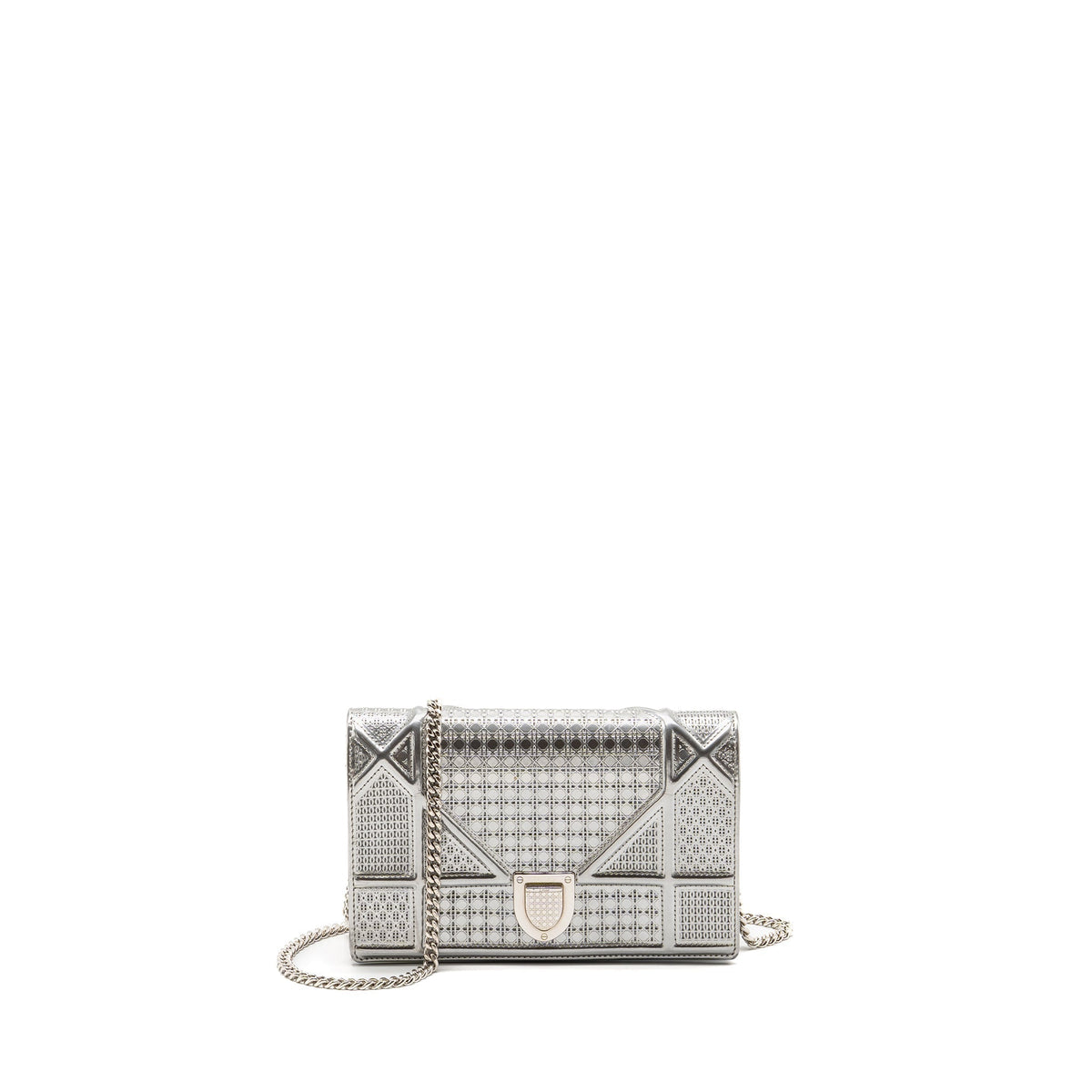 DIOR DIORAMA WALLET ON CHAIN CALFSKIN SILVER SHW