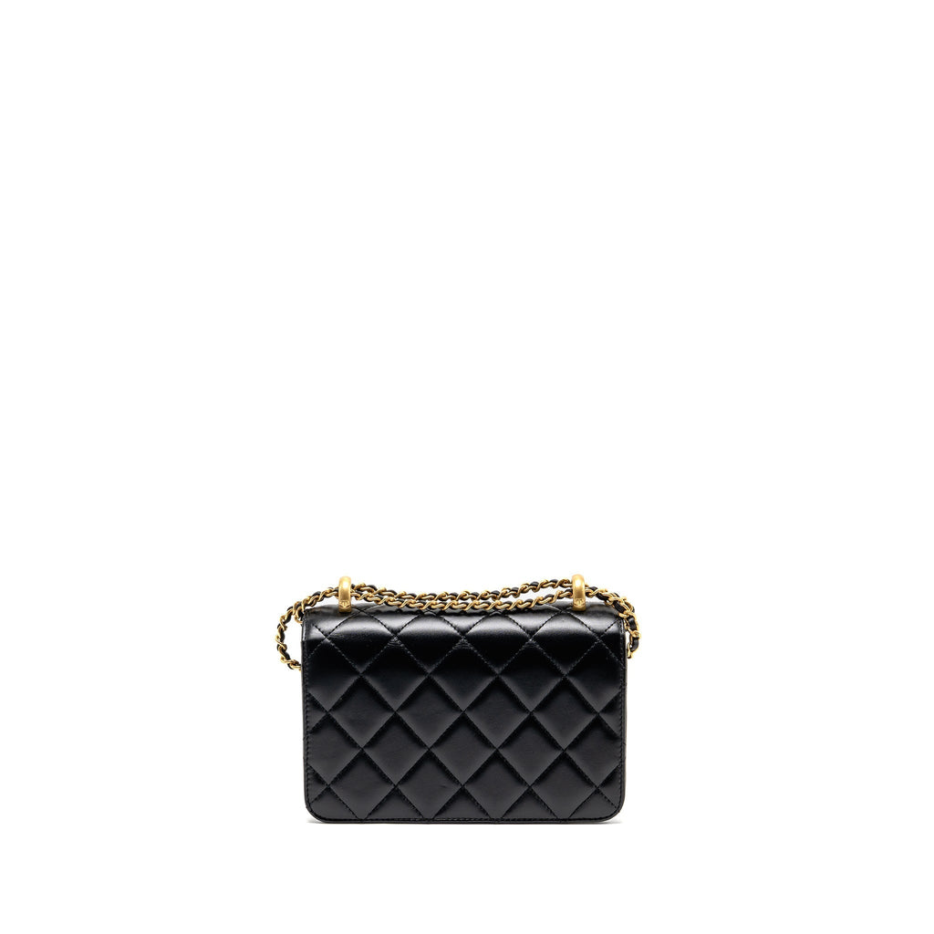 CHANEL GOLD CRUSH MINI FLAP BAG CALFSKIN BLACK GHW (MICROCHIP)