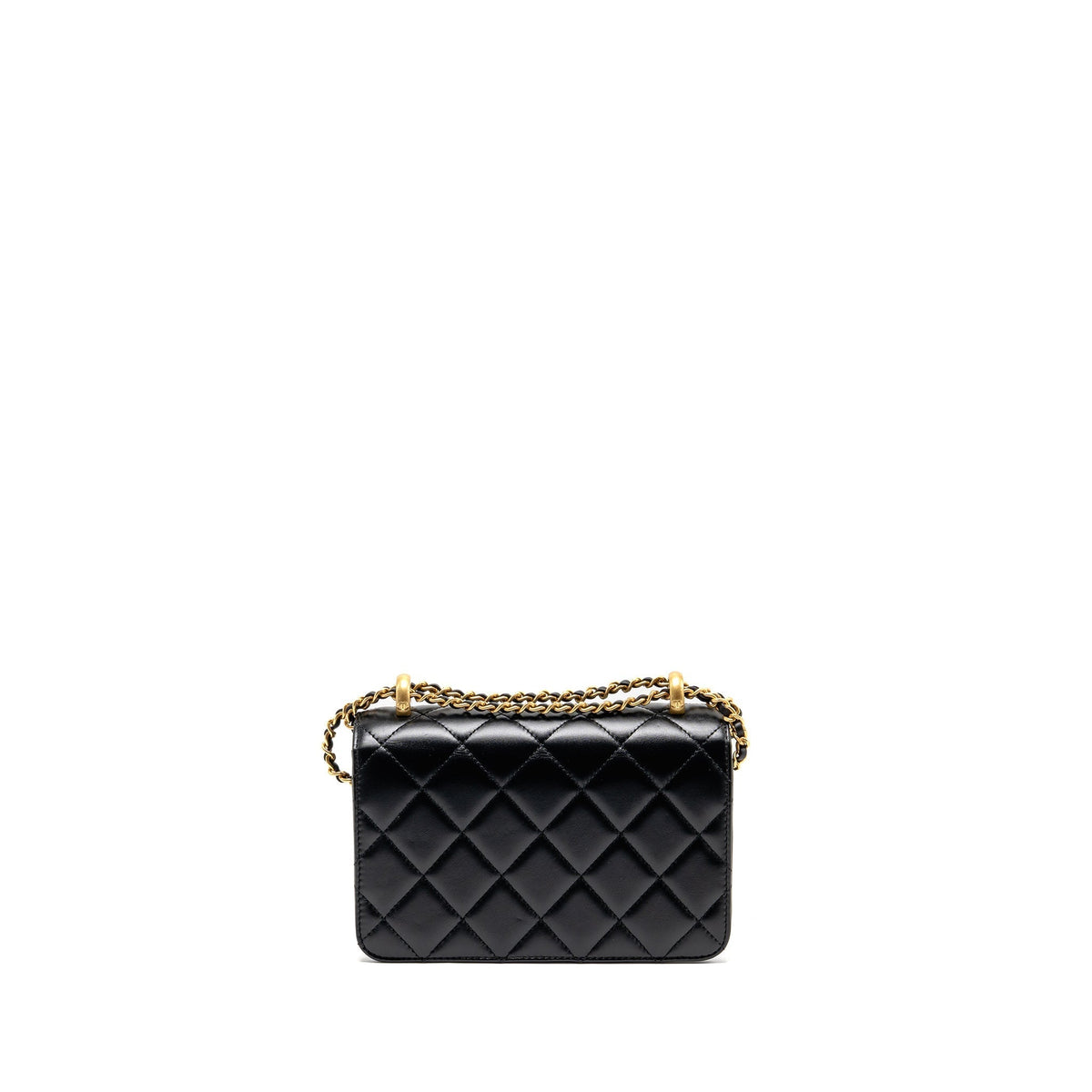 CHANEL GOLD CRUSH MINI FLAP BAG CALFSKIN BLACK GHW (MICROCHIP)