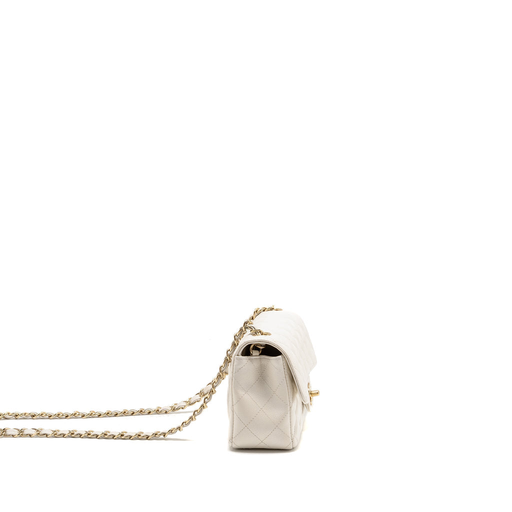 CHANEL MINI RECTANGULAR FLAP BAG CAVIAR WHITE LGHW