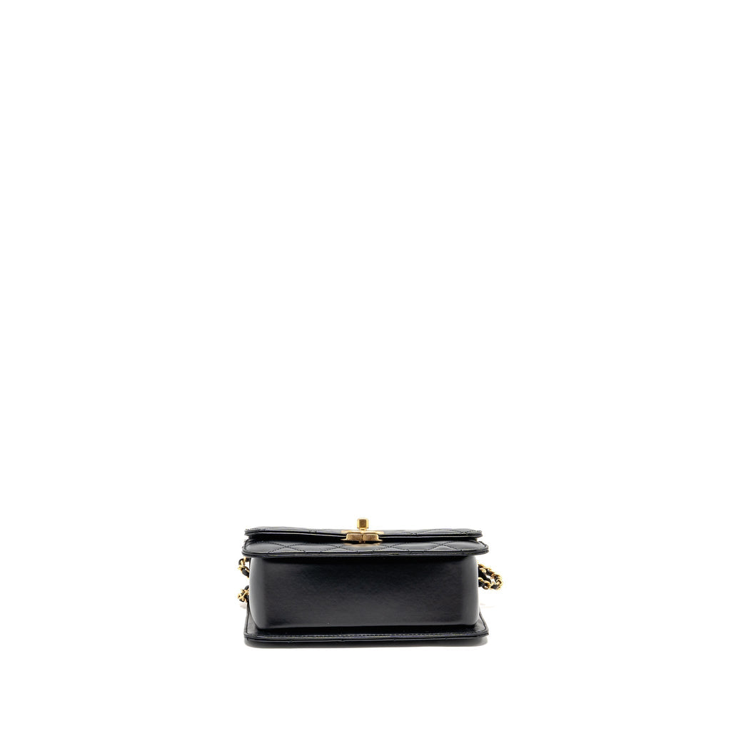 CHANEL GOLD CRUSH MINI FLAP BAG CALFSKIN BLACK GHW (MICROCHIP)
