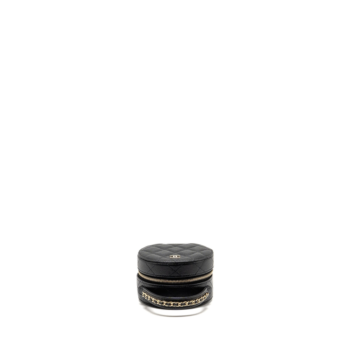Chanel Top Handle Round Vanity Jewellery Box Caviar Black LGHW (Microchip)