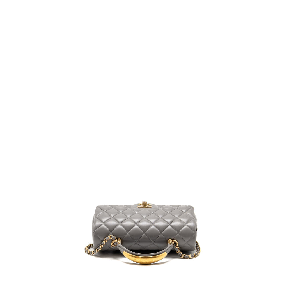 Chanel 22B Metal Top Handle Mini Rectangular Flap Bag Lambskin Grey GHW (Microchip)