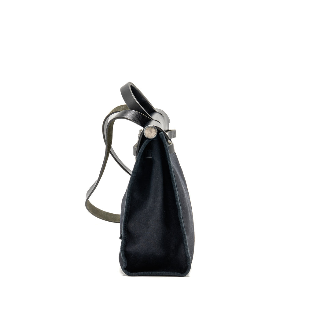 HERMES HERBAG 31 ZIP BAG CANVAS/HUNTER LEATHER BLACK SHW