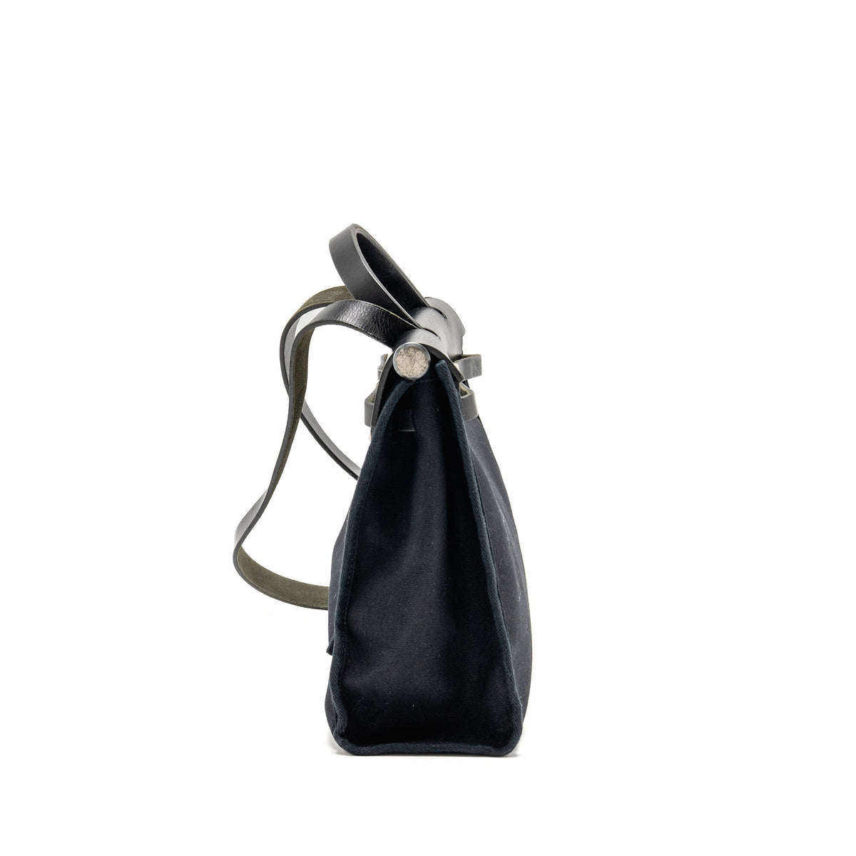 HERMES HERBAG 31 ZIP BAG CANVAS/HUNTER LEATHER BLACK SHW