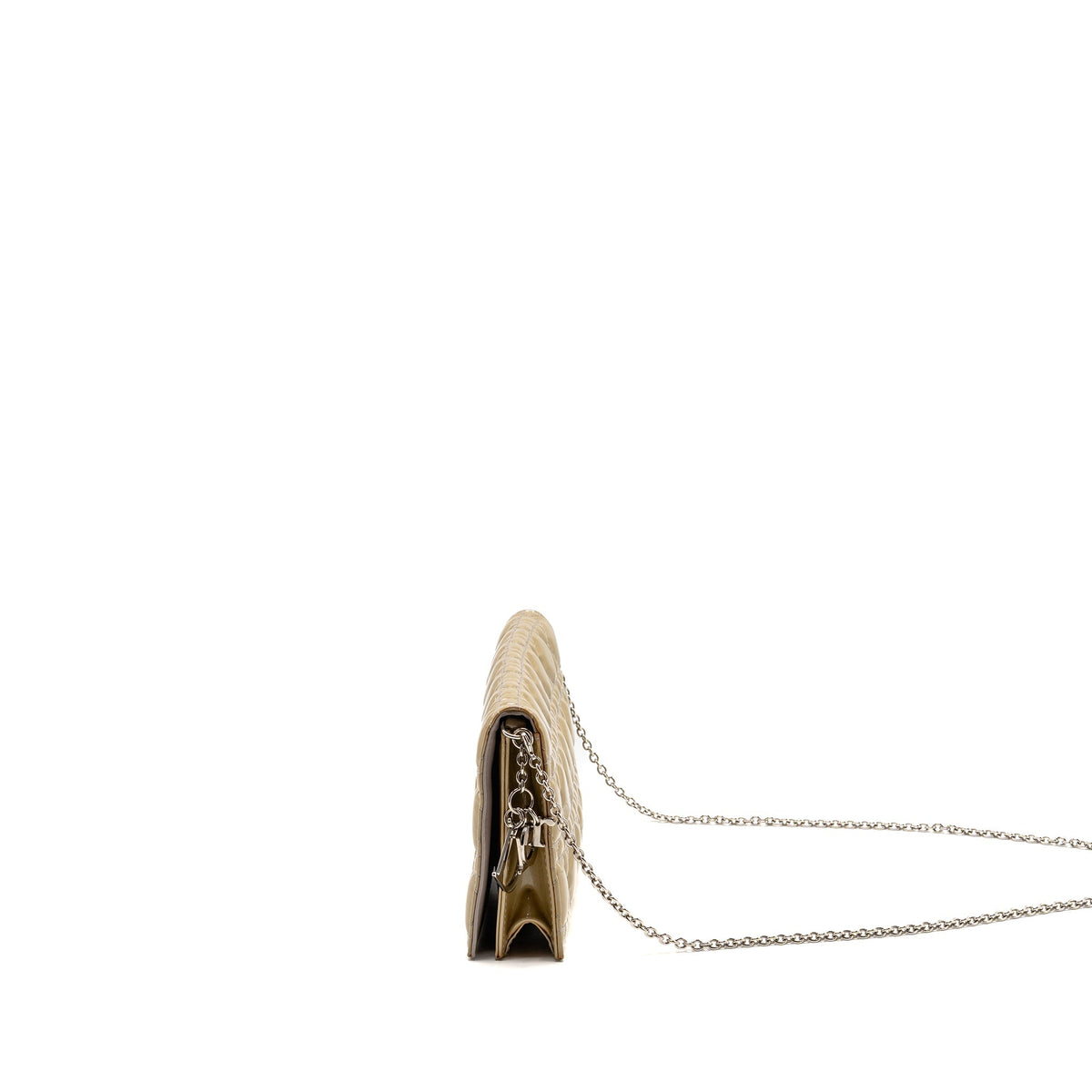Dior Cannane Quilted Lady Dior Chain Clutch Patent Beige SHW