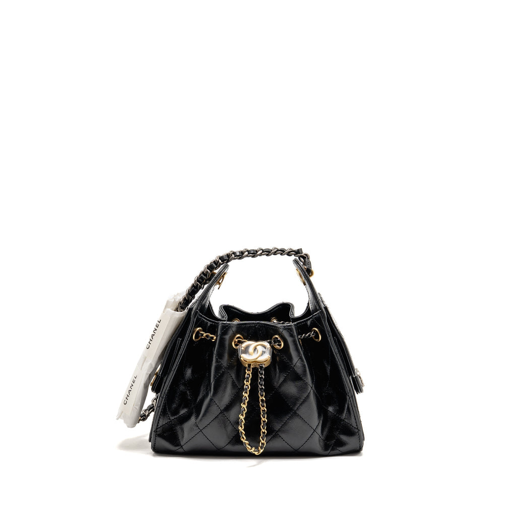 CHANEL MINI 25 BAG AGED CALFSKIN BLACK MULTICOLOUR HARDWARE (MICROCHIP)