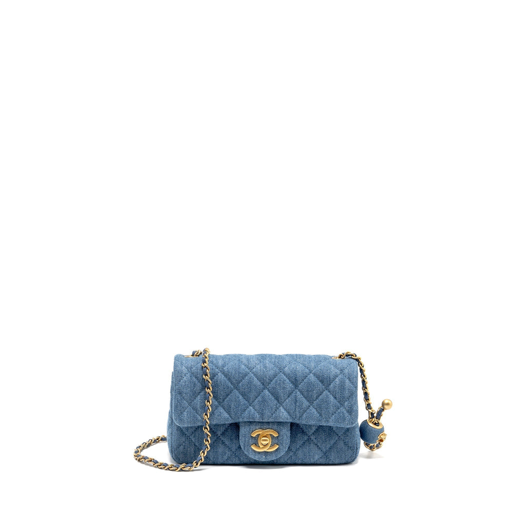 CHANEL PEARL CRUSH MINI RECTANGULAR FLAP BAG DENIM BLUE GHW (MICROCHIP)