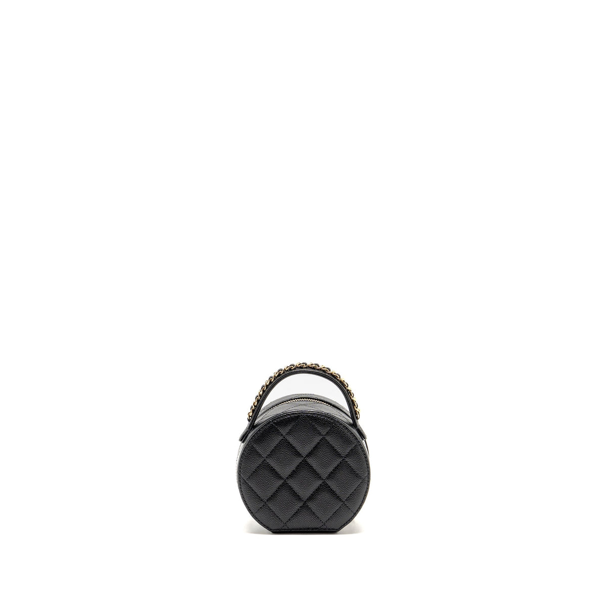 Chanel Top Handle Round Vanity Jewellery Box Caviar Black LGHW (Microchip)