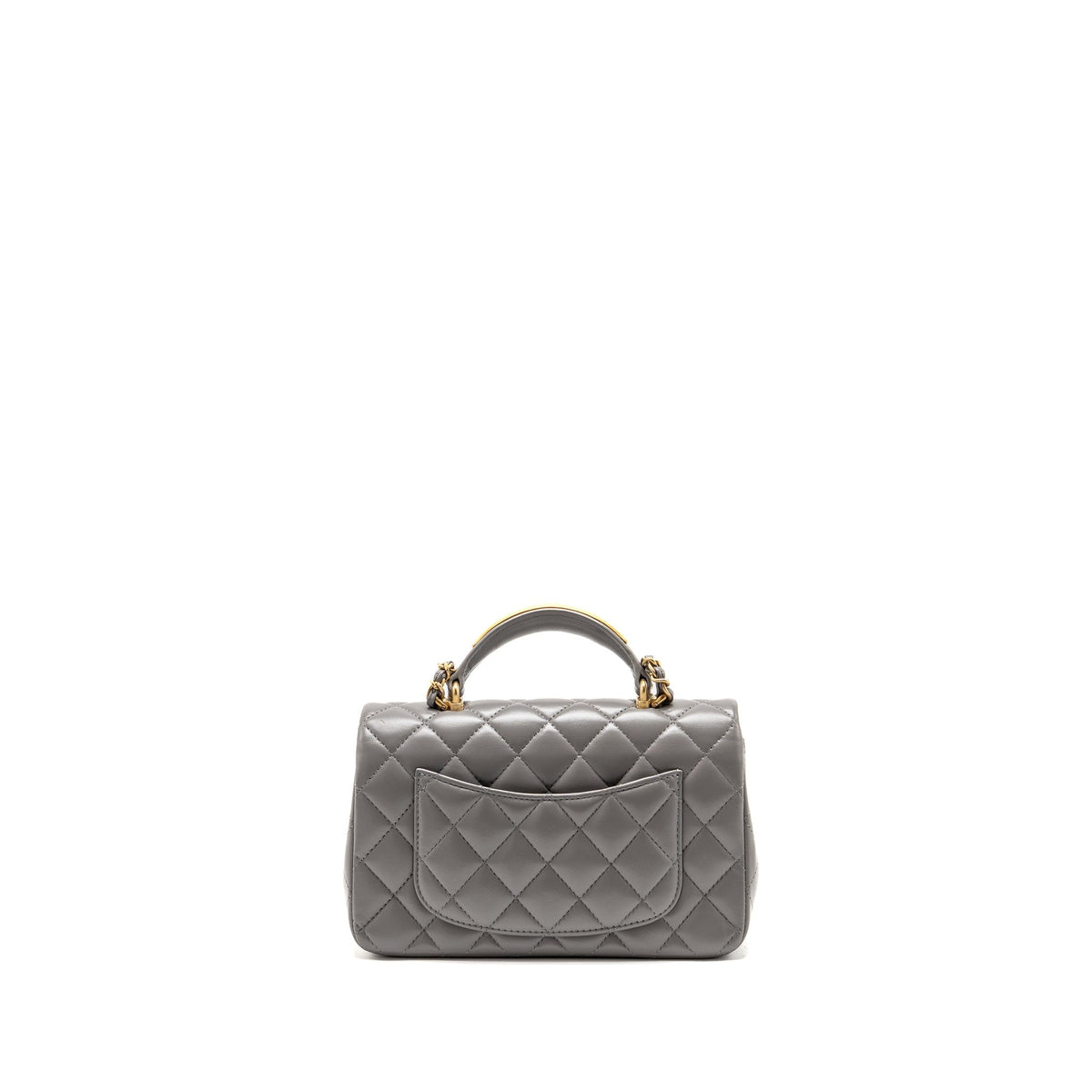 Chanel 22B Metal Top Handle Mini Rectangular Flap Bag Lambskin Grey GHW (Microchip)