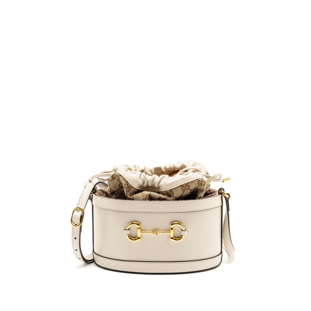 GUCCI HORSEBIT 1955 BUCKET BAG CALFSKIN/CANVAS BEIGE/WHITE GHW