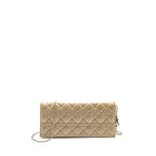 Dior Cannane Quilted Lady Dior Chain Clutch Patent Beige SHW
