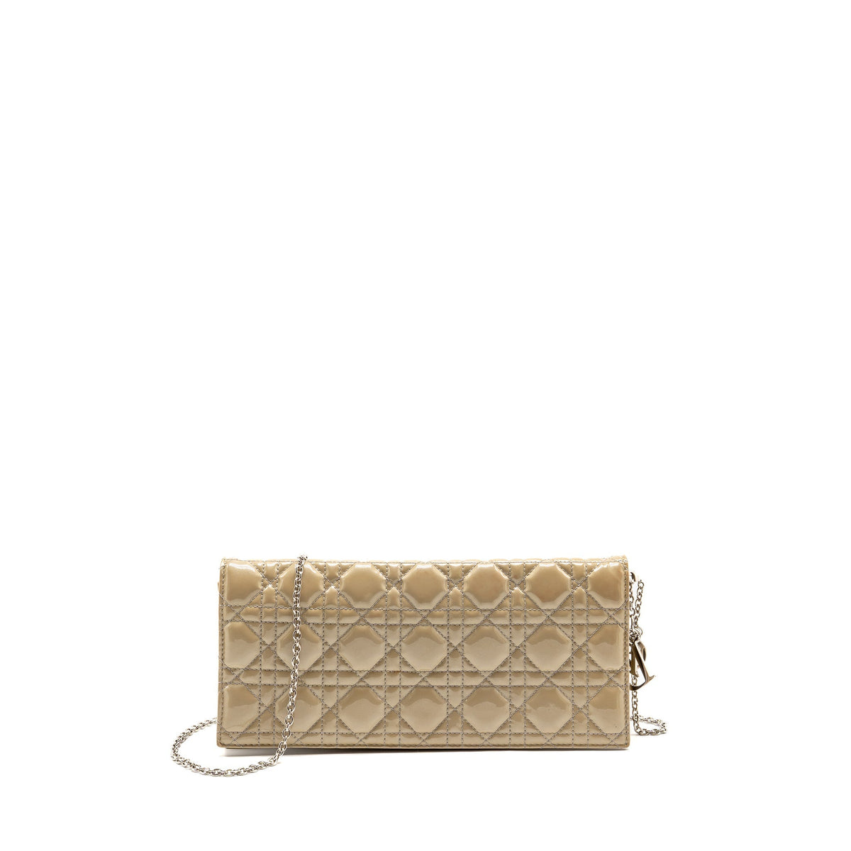 Dior Cannane Quilted Lady Dior Chain Clutch Patent Beige SHW