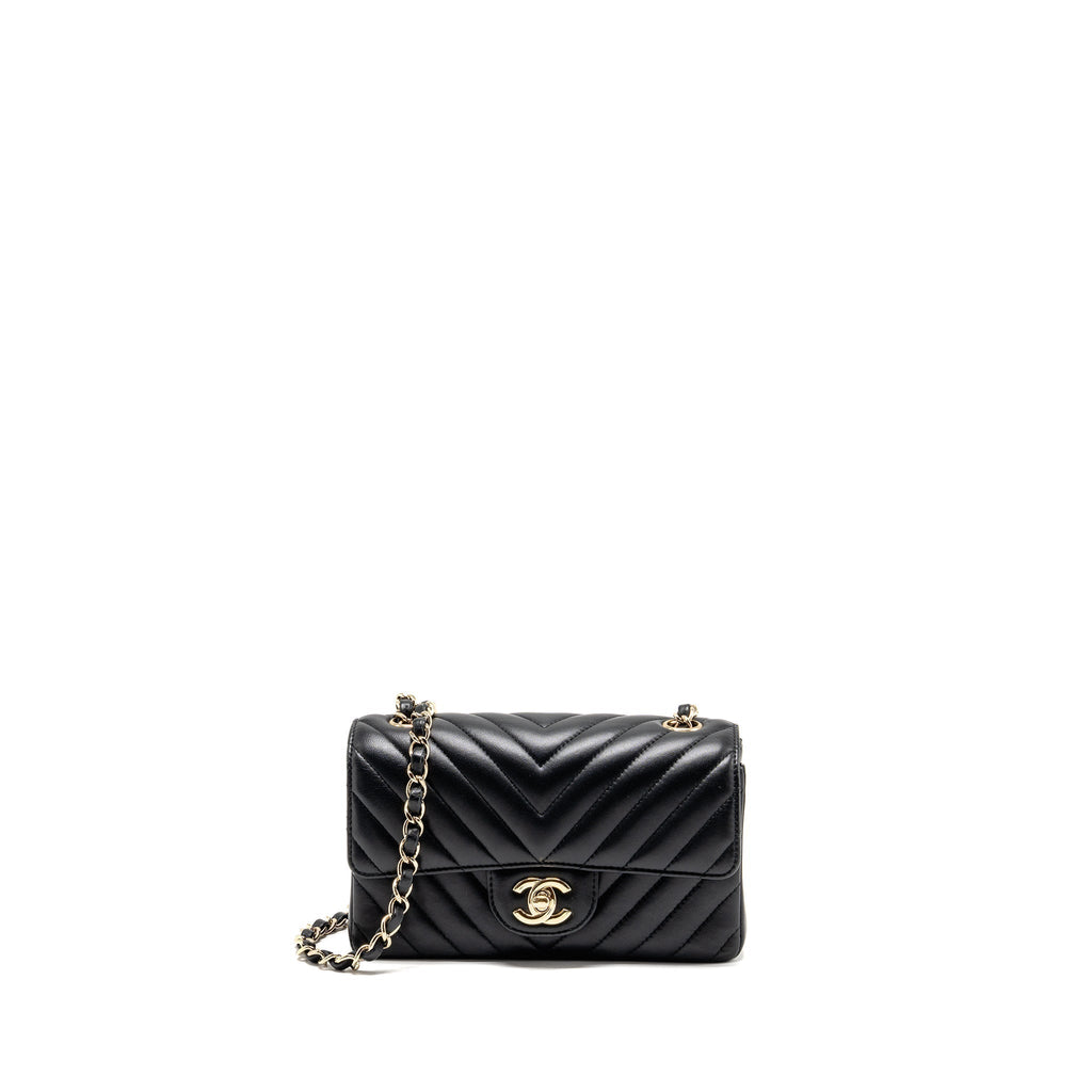 CHANEL MINI RECTANGULAR FLAP BAG CHEVRON LAMBSKIN BLACK LGHW
