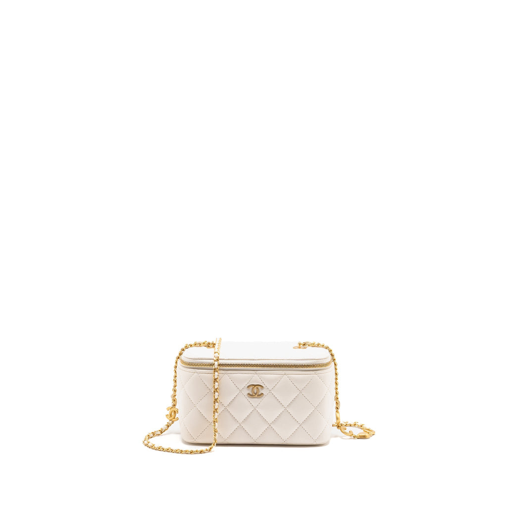 Chanel 22K Long Vanity with Coco Love Detailed Chain Lambskin White GHW（Microchip)