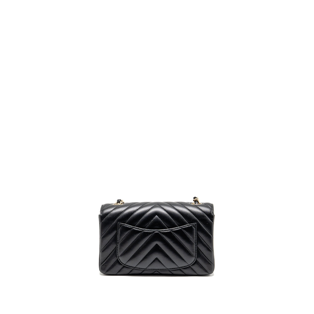 CHANEL MINI RECTANGULAR FLAP BAG CHEVRON LAMBSKIN BLACK LGHW