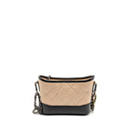 CHANEL SMALL GABRIELLE HOBO BAG AGED CALFSKIN BEIGE/BLACK MULTICOLOUR HARDWARE
