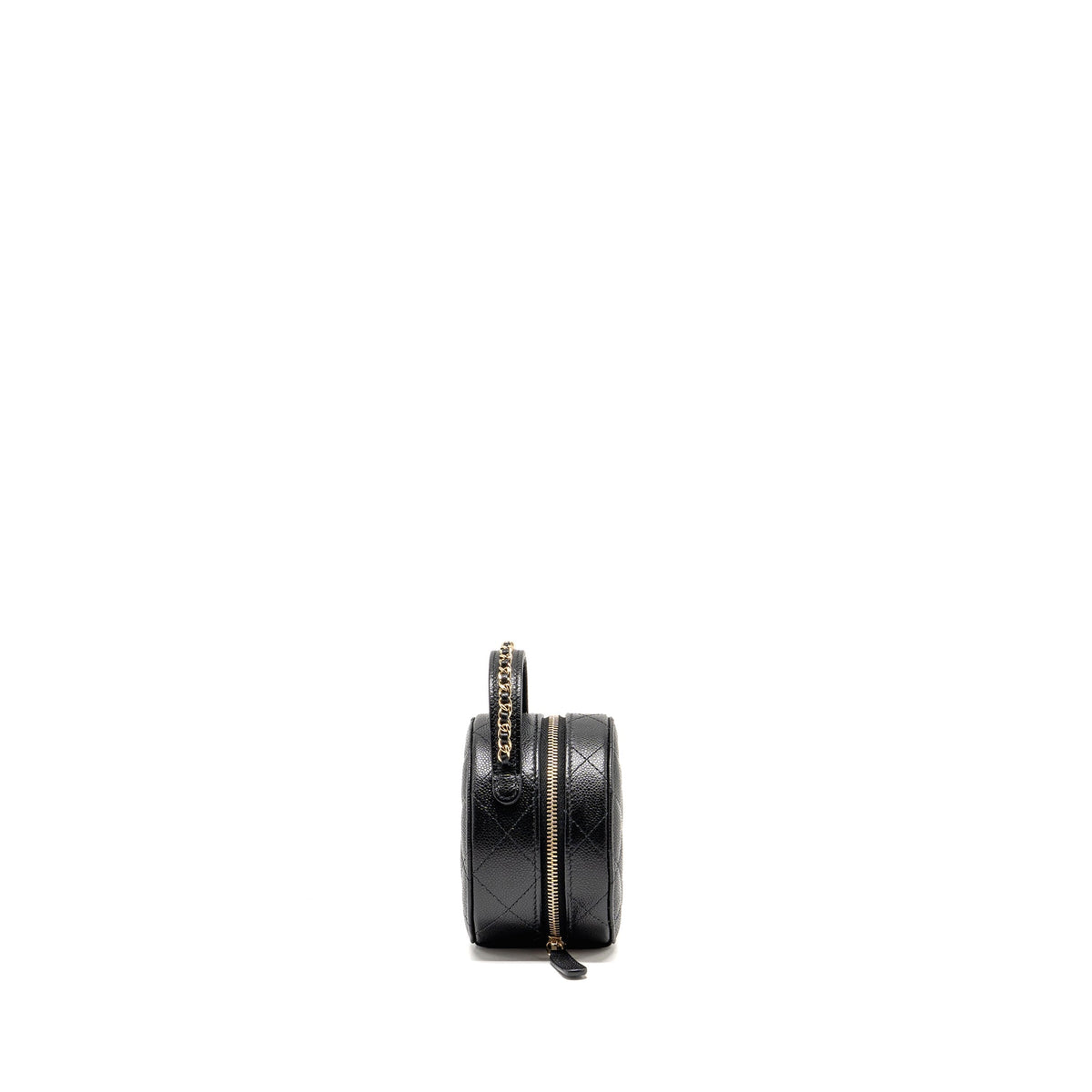 Chanel Top Handle Round Vanity Jewellery Box Caviar Black LGHW (Microchip)