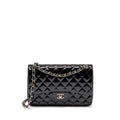 CHANEL JUMBO CLASSIC DOUBLE FLAP BAG PATENT BLACK SHW