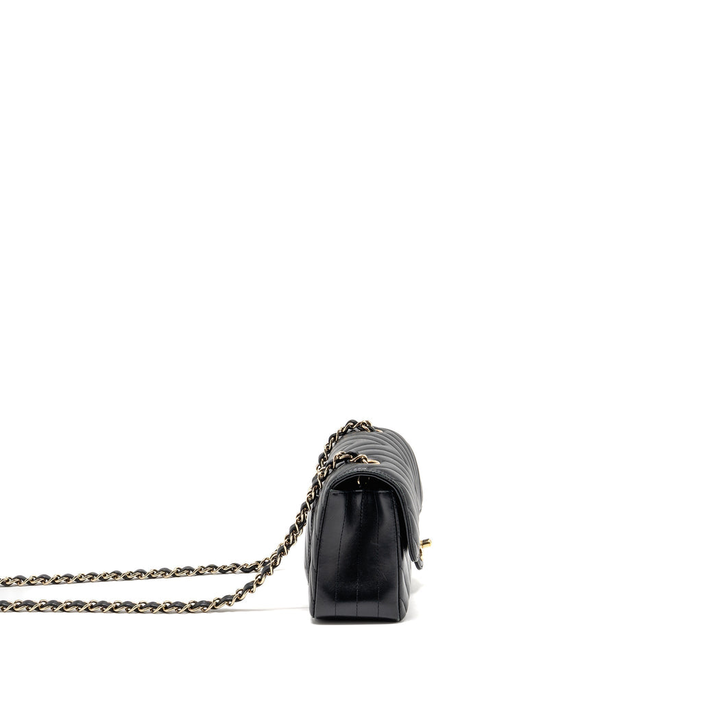 CHANEL MINI RECTANGULAR FLAP BAG CHEVRON LAMBSKIN BLACK LGHW