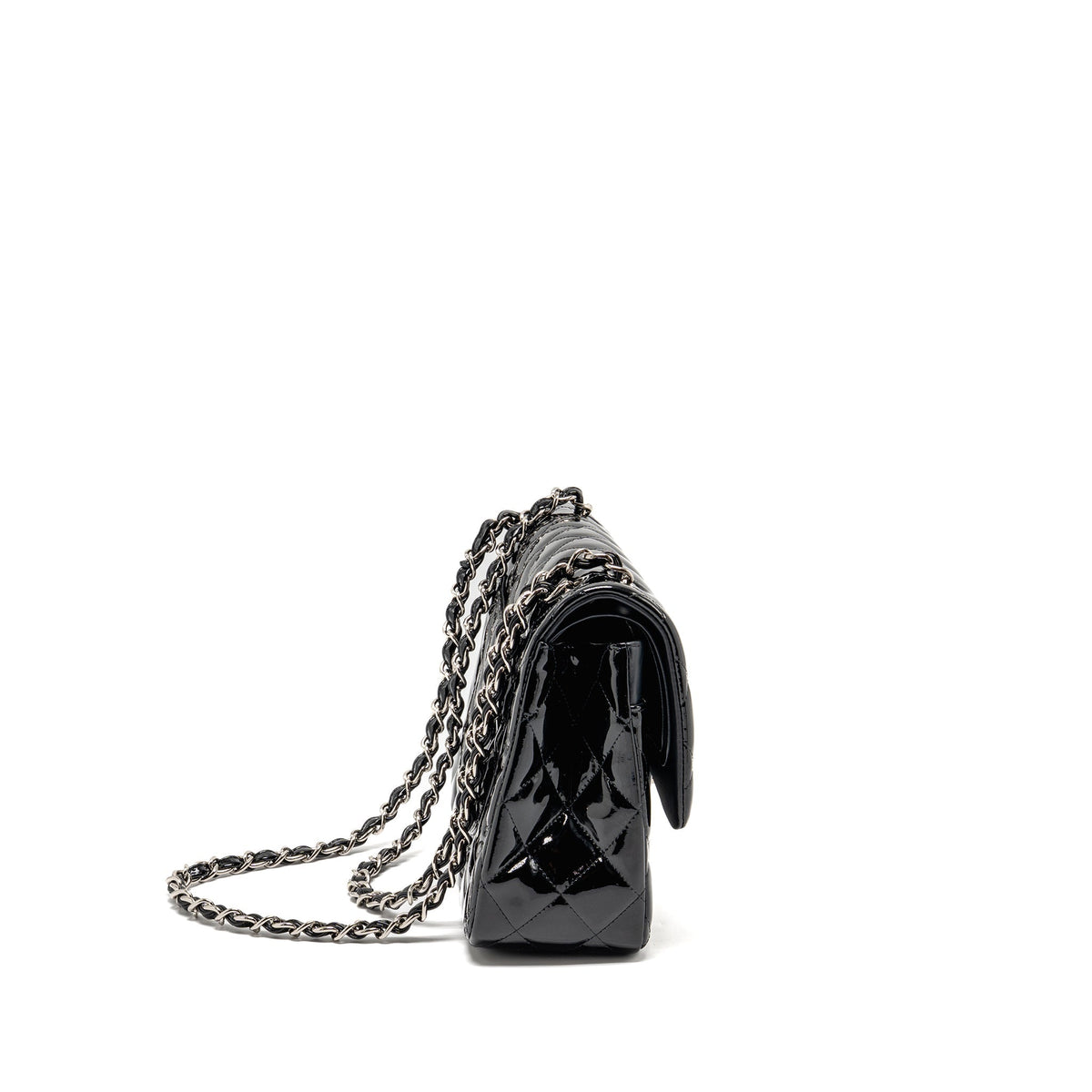 CHANEL JUMBO CLASSIC DOUBLE FLAP BAG PATENT BLACK SHW
