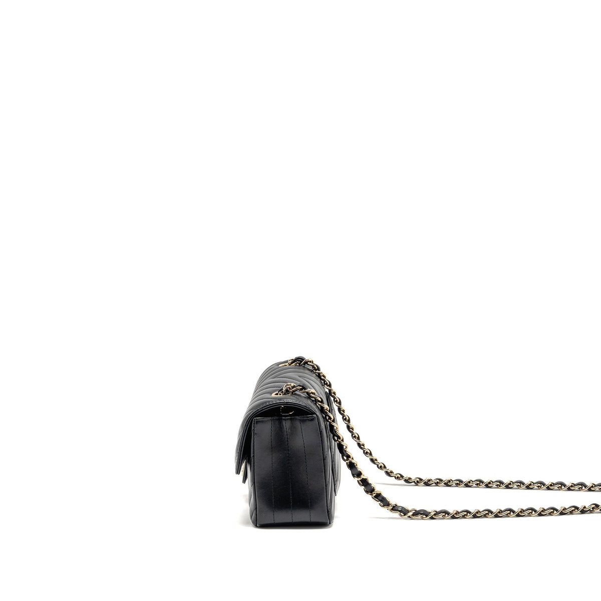 CHANEL MINI RECTANGULAR FLAP BAG CHEVRON LAMBSKIN BLACK LGHW