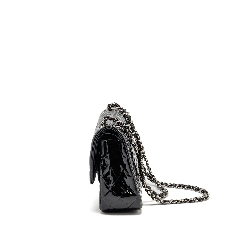 CHANEL JUMBO CLASSIC DOUBLE FLAP BAG PATENT BLACK SHW