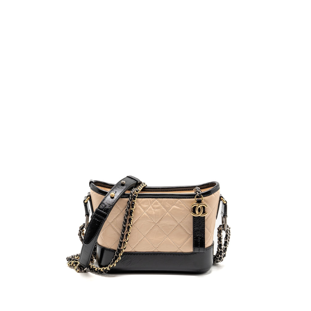 CHANEL SMALL GABRIELLE HOBO BAG AGED CALFSKIN BEIGE/BLACK MULTICOLOUR HARDWARE