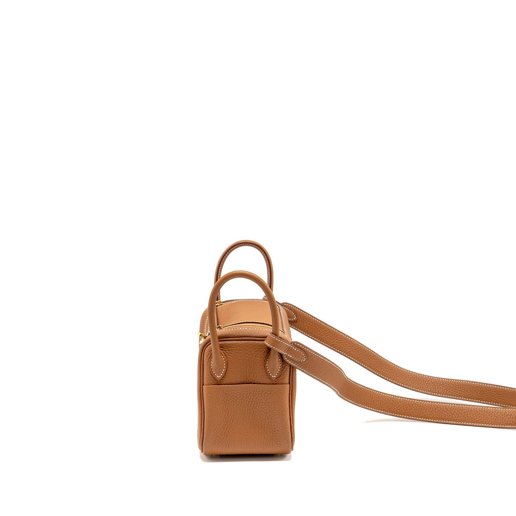 Hermes Mini Lindy Clemence Gold GHW