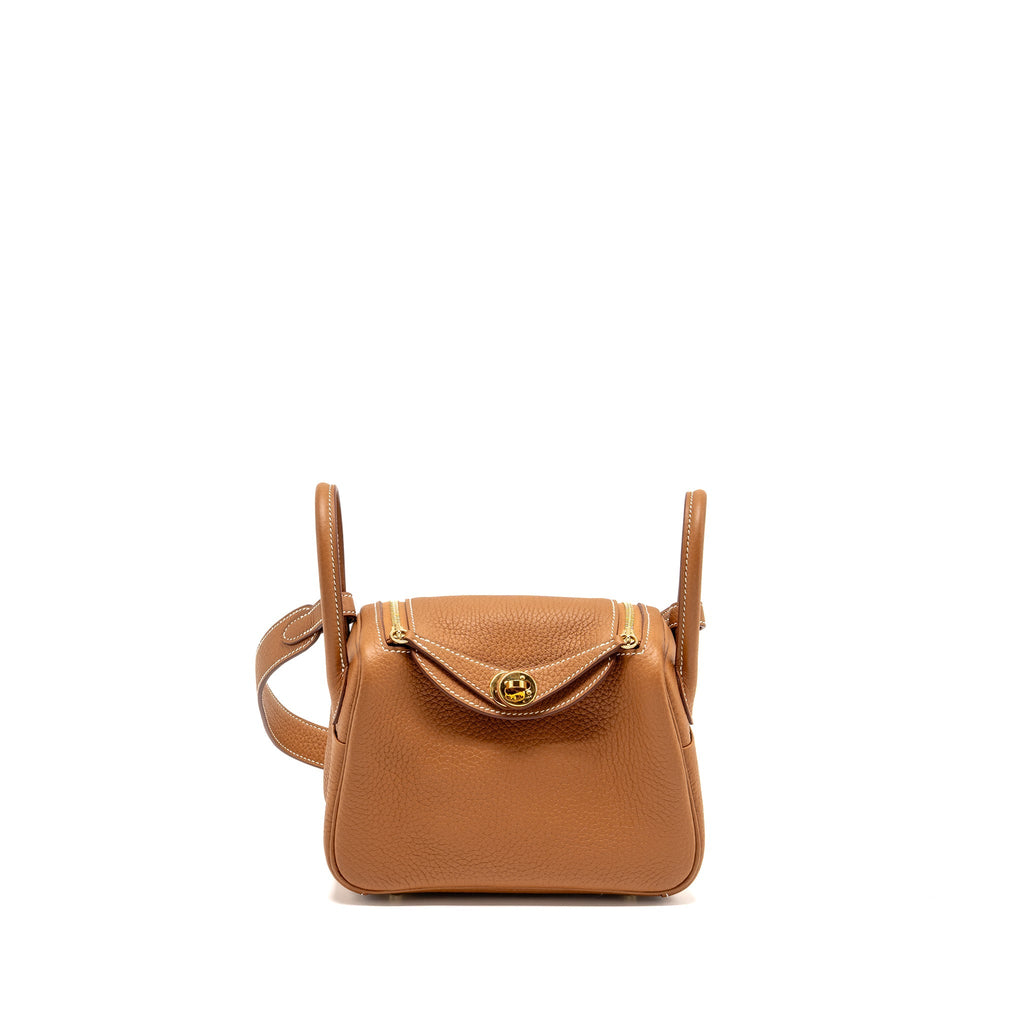 Hermes Mini Lindy Clemence Gold GHW
