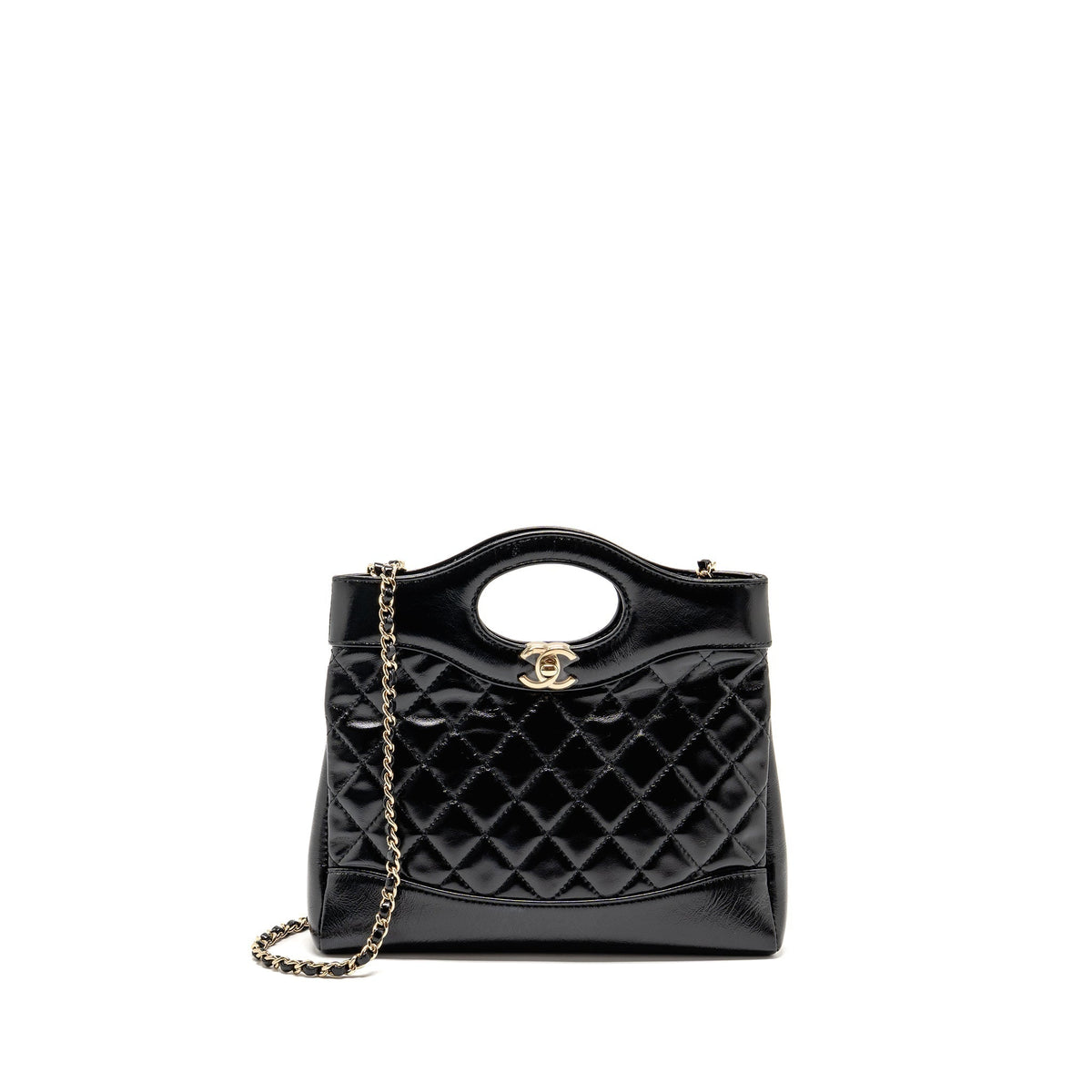 CHANEL MINI 31 BAG SHINY CALFSKIN BLACK LGHW (MICROCHIP)