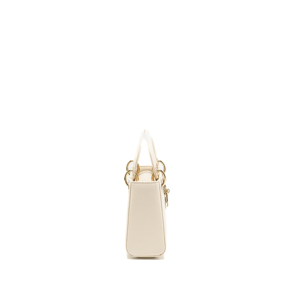 DIOR MINI LADY DIOR LIZARD WHITE LGHW