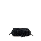 Saint Laurent/YSL Medium Chevron Fringe College Bag Suede Black Ruthenium Hardware