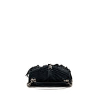 Saint Laurent/YSL Medium Chevron Fringe College Bag Suede Black Ruthenium Hardware