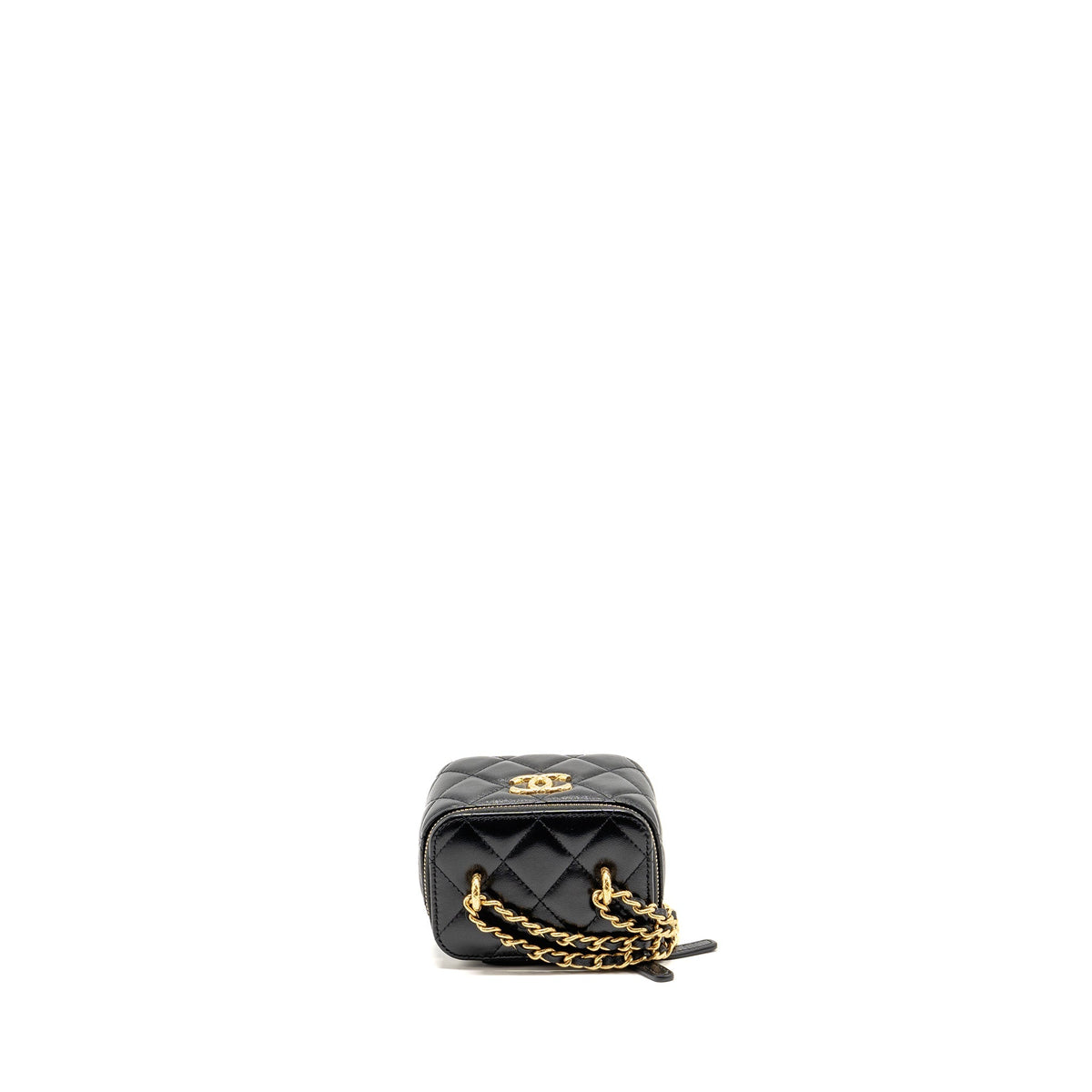 Chanel detail cc logo mini vanity case with chain lambskin black GHW (microchip)