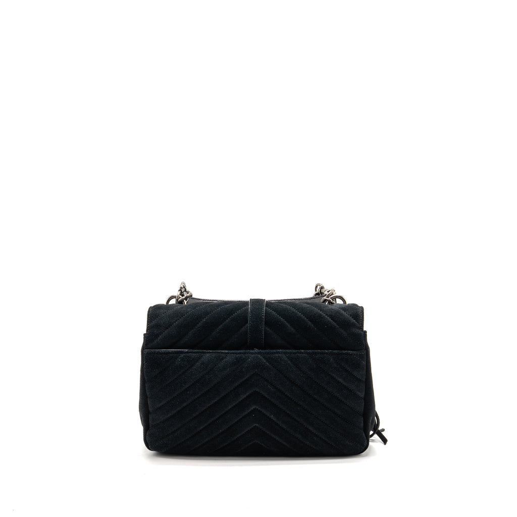 Saint Laurent/YSL Medium Chevron Fringe College Bag Suede Black Ruthenium Hardware