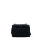 Saint Laurent/YSL Medium Chevron Fringe College Bag Suede Black Ruthenium Hardware
