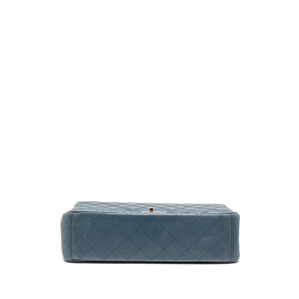 Chanel Classic maxi double flap bag lambskin blue SHW